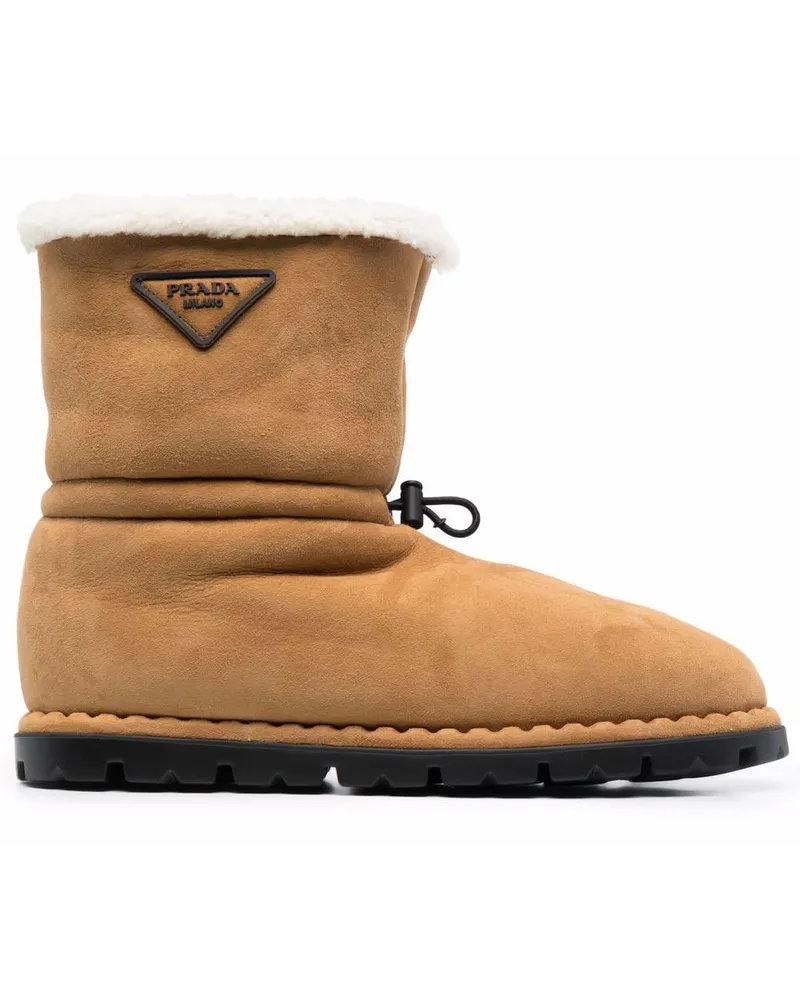 Prada Shearling-Stiefel mit Kordelzug - Nude Nude