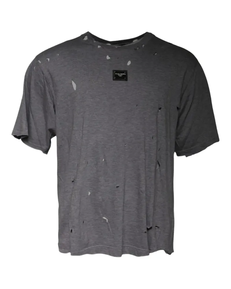 Dolce & Gabbana Distressed-T-Shirt mit Logo-Patch - Grau Grau