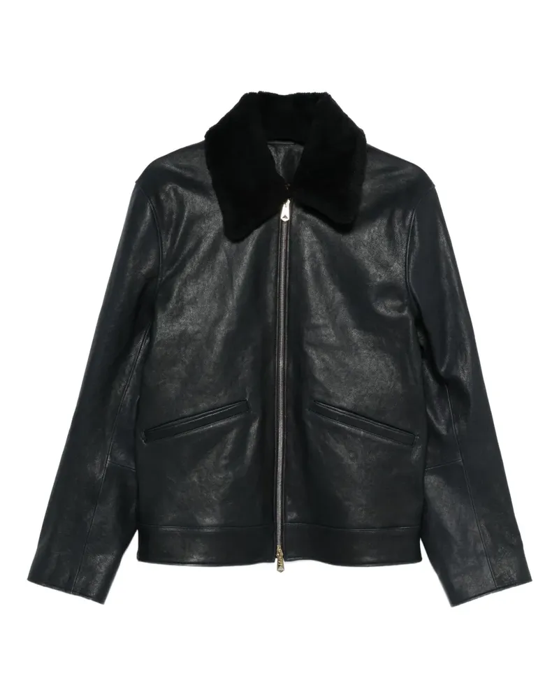 Paul Smith Lederjacke mit Pelzkragen - Blau Blau