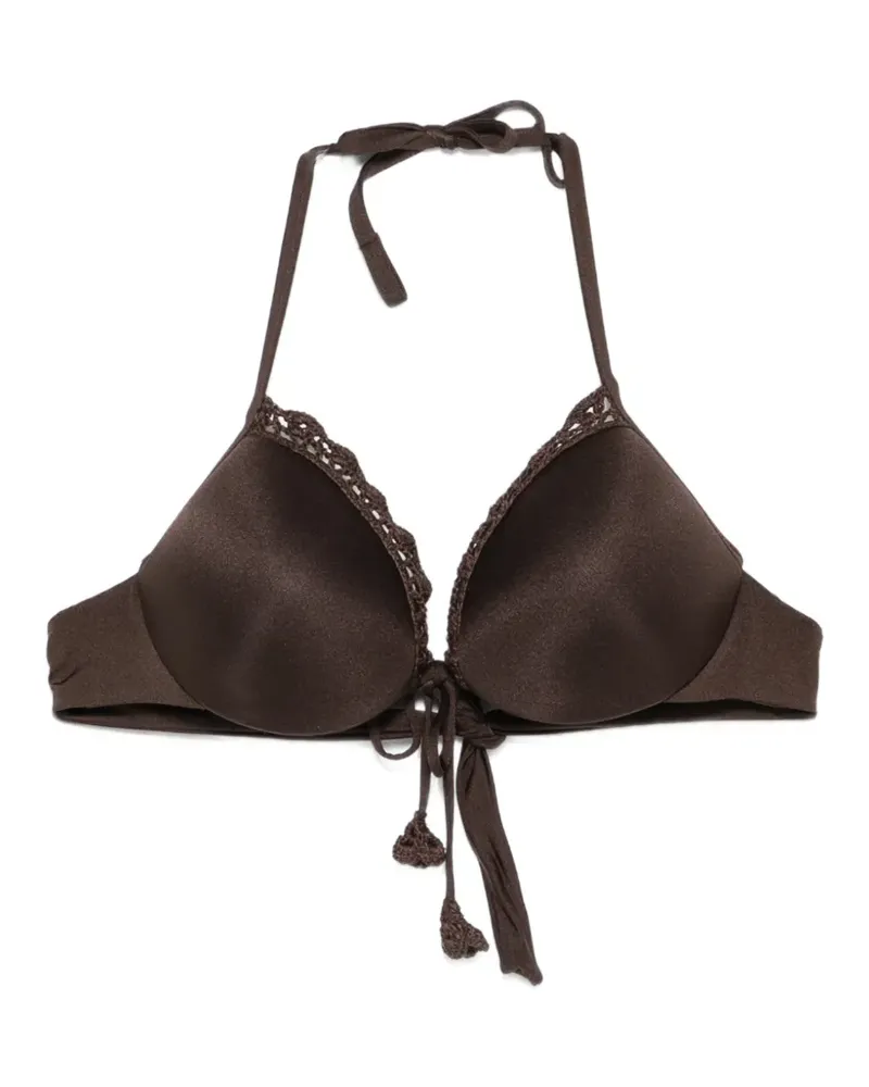 Twin-Set crochet-trim halterneck bikini top - Braun Braun