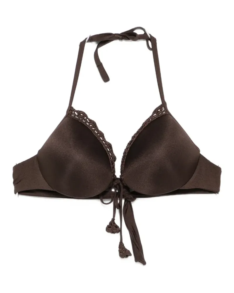 Twin-Set crochet-trim halterneck bikini top - Braun Braun