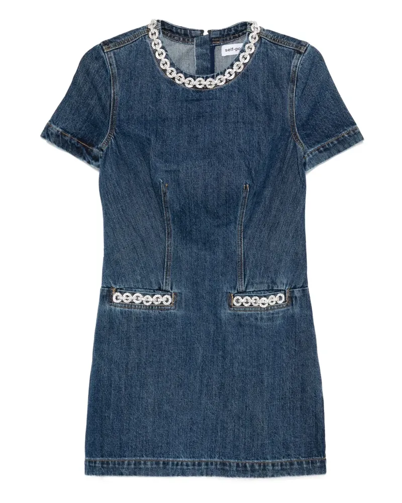Self-Portrait Jeans-Minikleid mit verzierter Tasche - Blau Blau