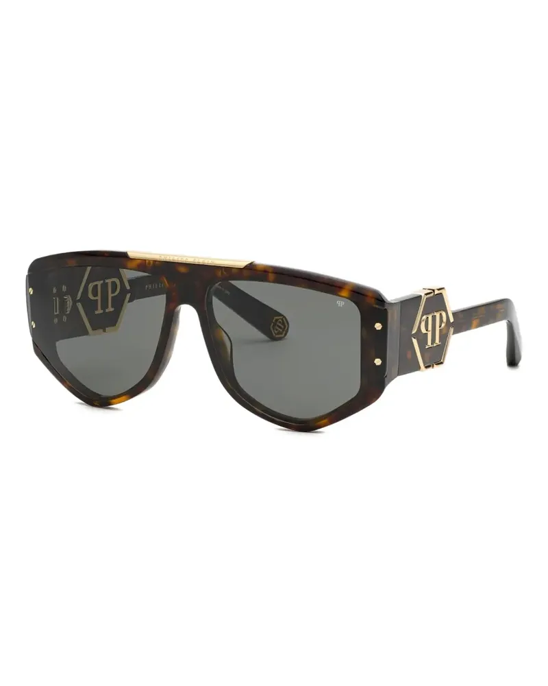 Philipp Plein logo-plaque pilot-frame sunglasses - Braun Braun