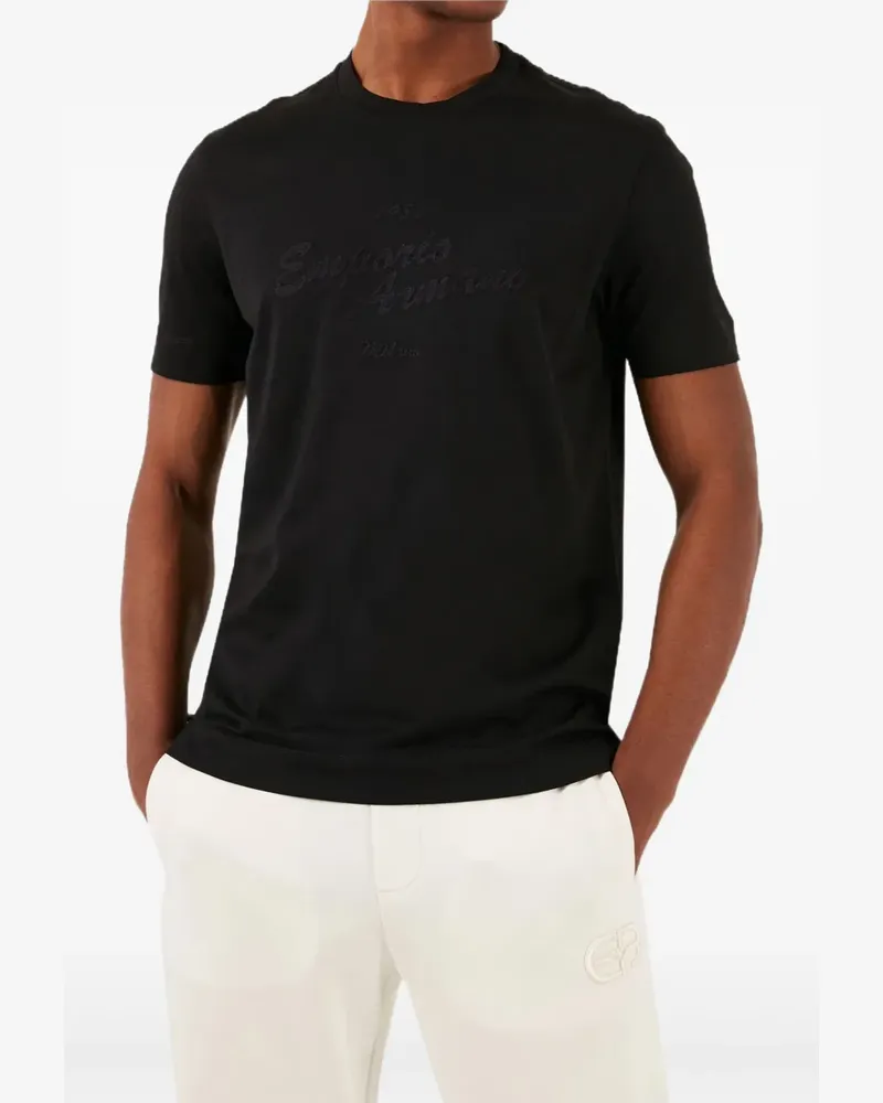 Emporio Armani T-Shirt mit Logo-Stickerei - Schwarz Schwarz