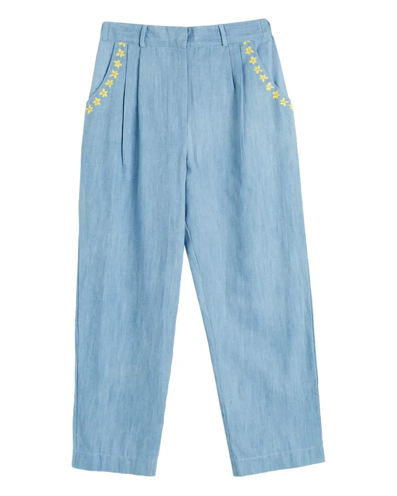 Chinti & Parker Hose mit Margeriten-Stickerei - Blau Blau