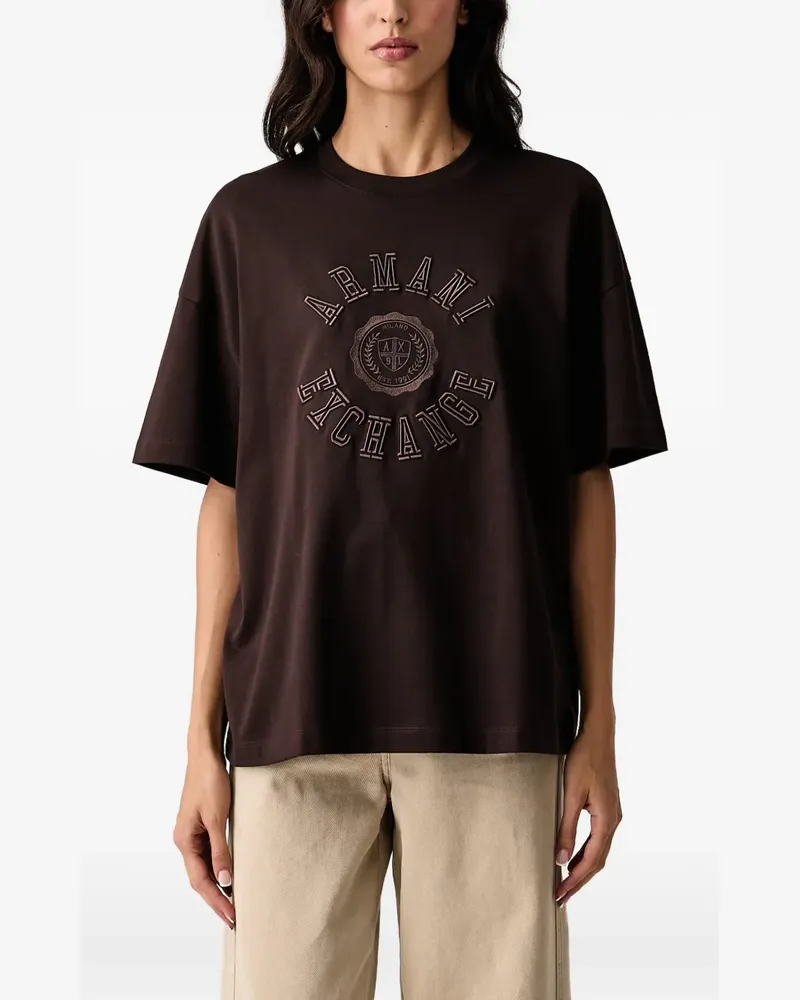 Armani Exchange T-Shirt mit Logo-Stickerei - Braun Braun