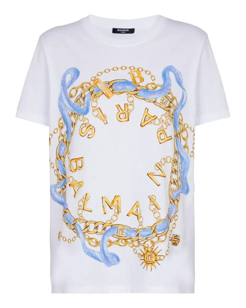Balmain T-Shirt mit Ketten-Print - Weiß Weiß