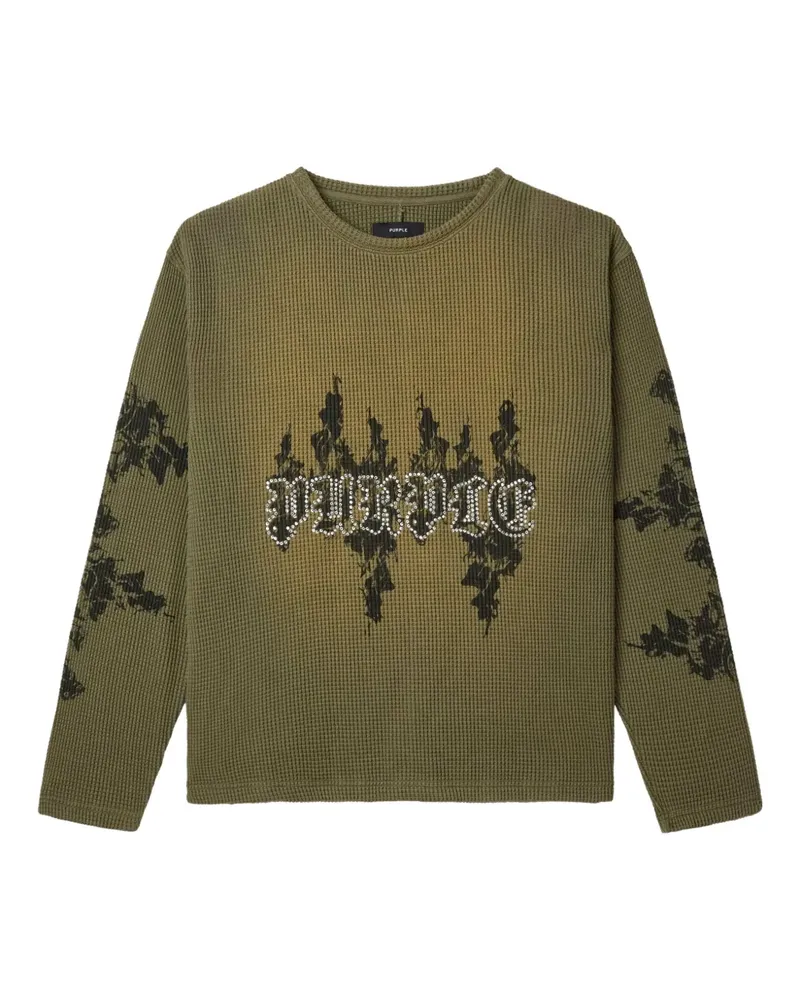PURPLE BRAND Flames Pullover mit Waffelstrick-Muster - Grün Grün