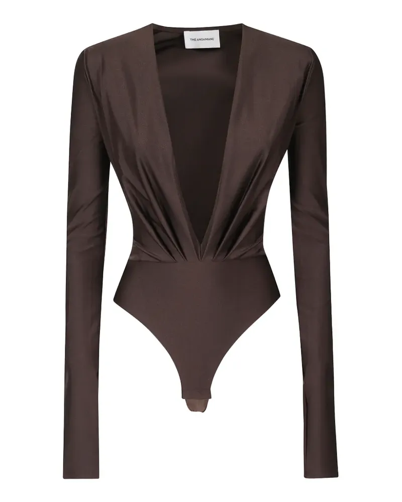 ANDAMANE Zelda plunging pleated bodysuit - Braun Braun
