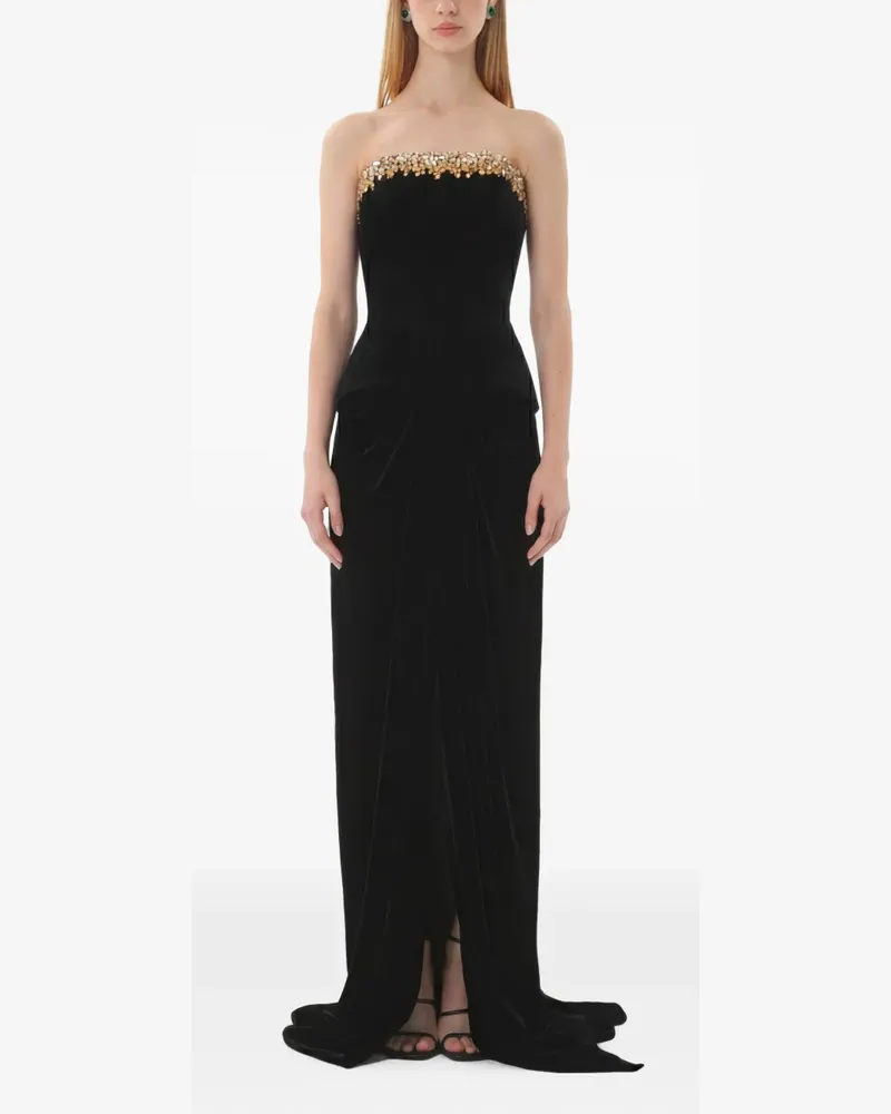 Dina Melwani crystal-trim velvet maxi dress - Schwarz Schwarz