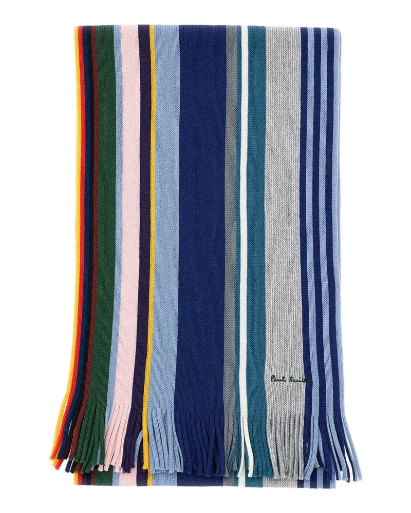 Paul Smith striped-pattern fringed-hem scarf - Blau Blau