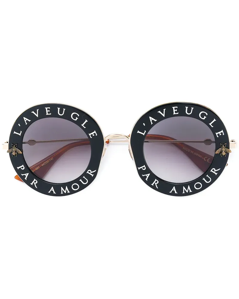 Gucci Runde Sonnenbrille mit Schriftzug - Schwarz Schwarz