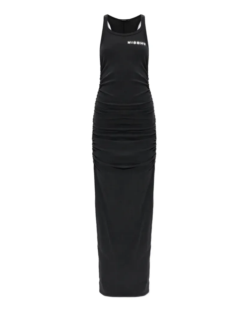 MISBHV logo-print ruched dress - Schwarz Schwarz