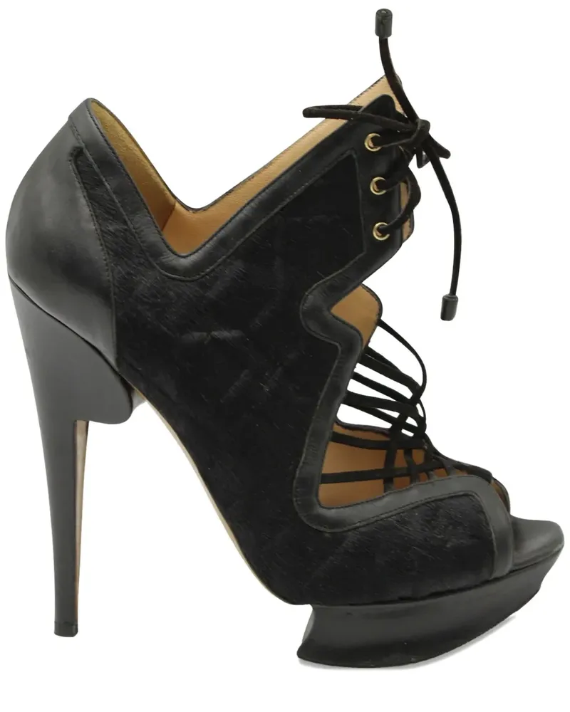 Nicholas Kirkwood 130mm pony-hair caged sandals - Schwarz Schwarz