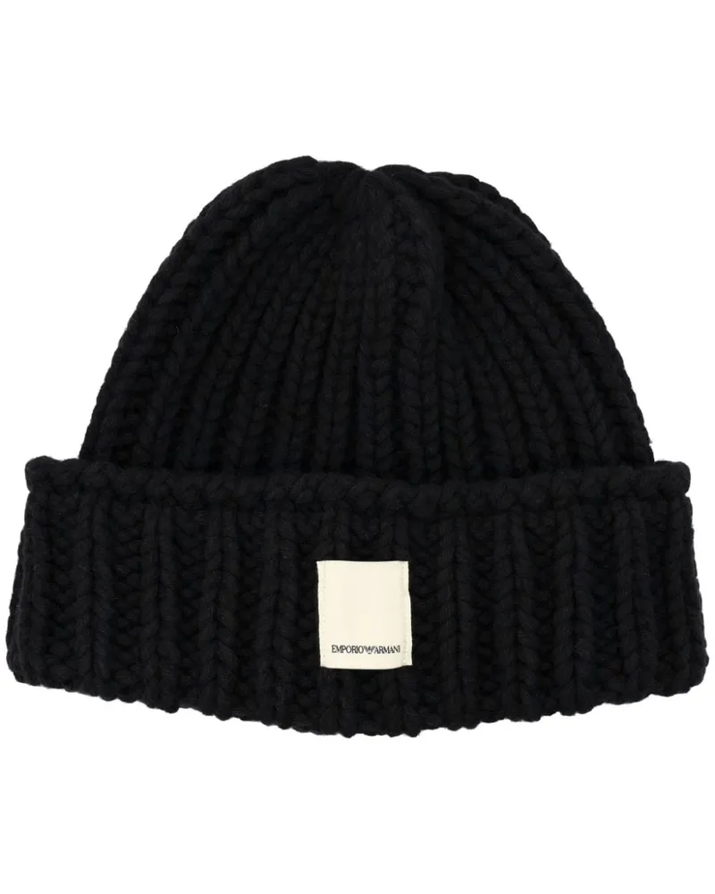 Emporio Armani logo-patch knitted beanie Schwarz