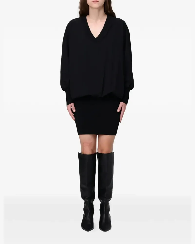 Pinko Geripptes Kleid mit V-Ausschnitt - Schwarz Schwarz