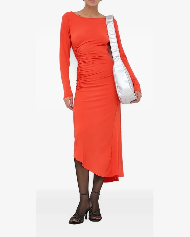 Patrizia Pepe Gerafftes Midikleid mit asymmetrischem Saum - Orange Orange