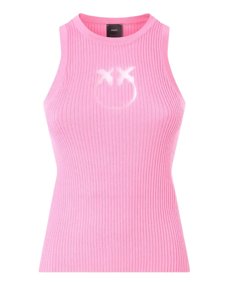Pinko Geripptes Oberteil mit transparentem Love Birds-Logo - Rosa Rosa