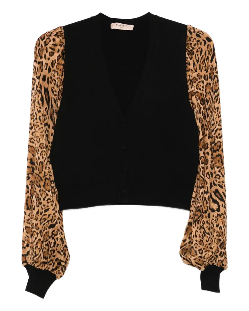 Twin-Set Cardigan mit Leoparden-Print - Schwarz Schwarz