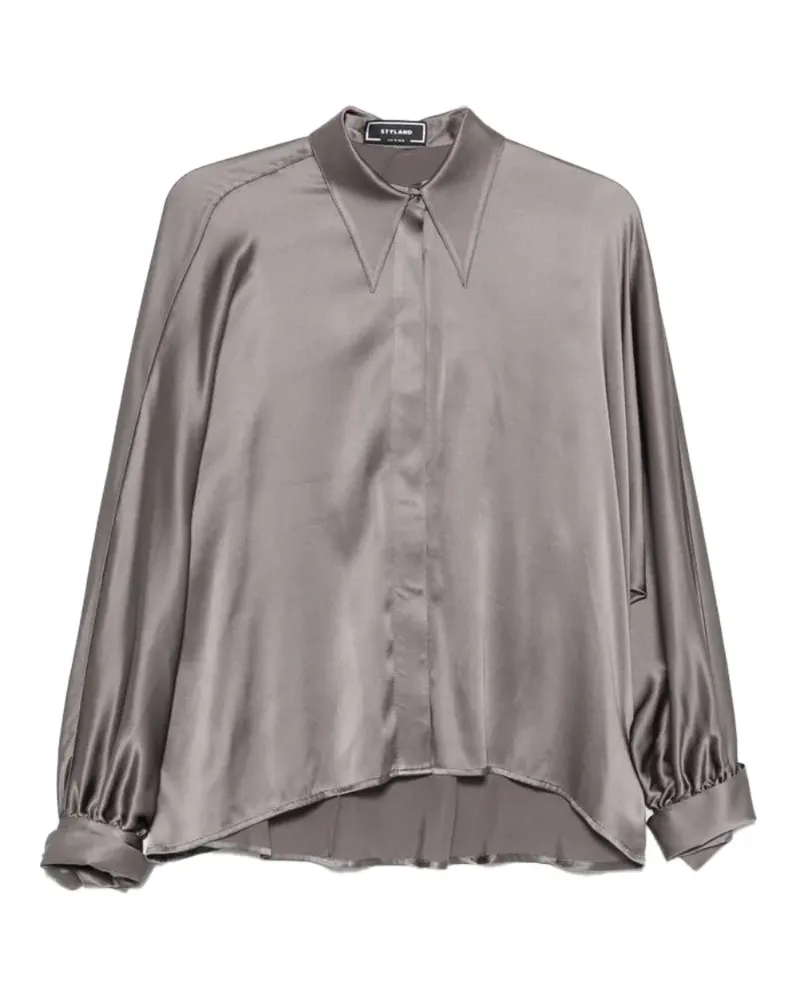 STYLAND kimono-sleeve satin shirt - Grau Grau