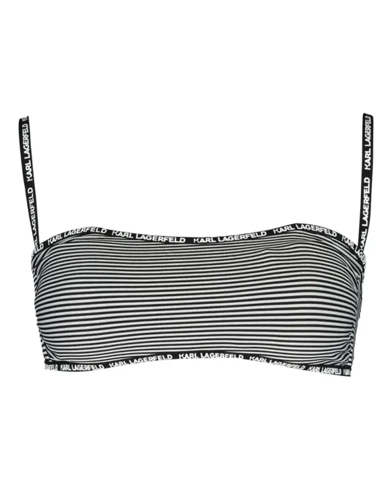 Karl Lagerfeld Gestreiftes Bikinioberteil mit Logo - Schwarz Schwarz