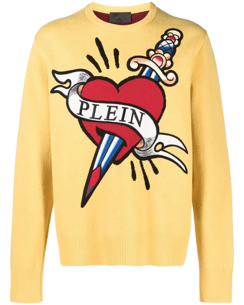 Philipp Plein Pullover mit Herz-Intarsie Gelb