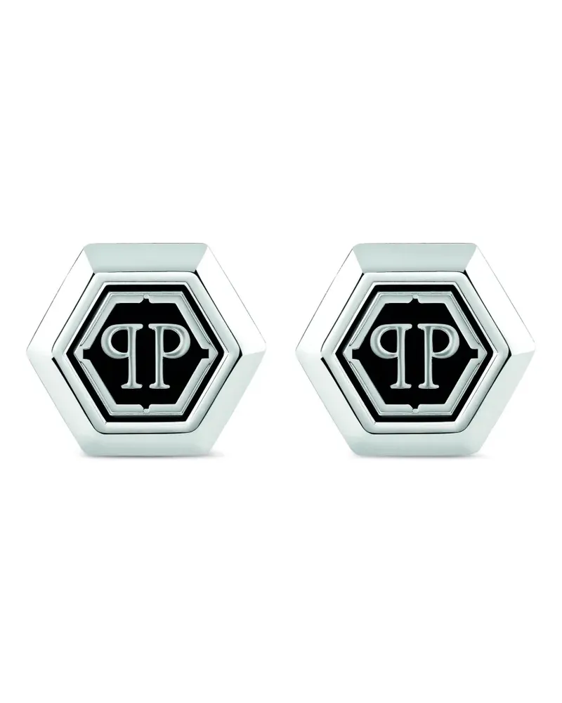 Philipp Plein Icon Manschettenknöpfe mit sechseckigem Logo - Silber Silber