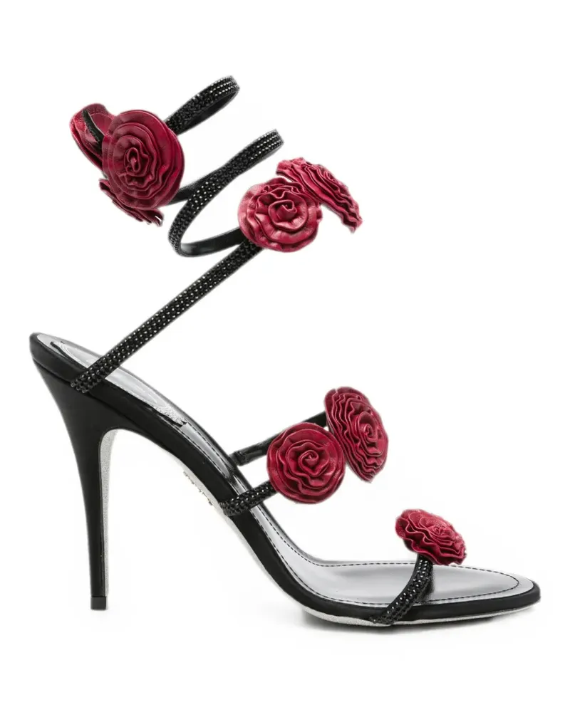 René Caovilla Floral verzierte Sandalen - Schwarz Schwarz