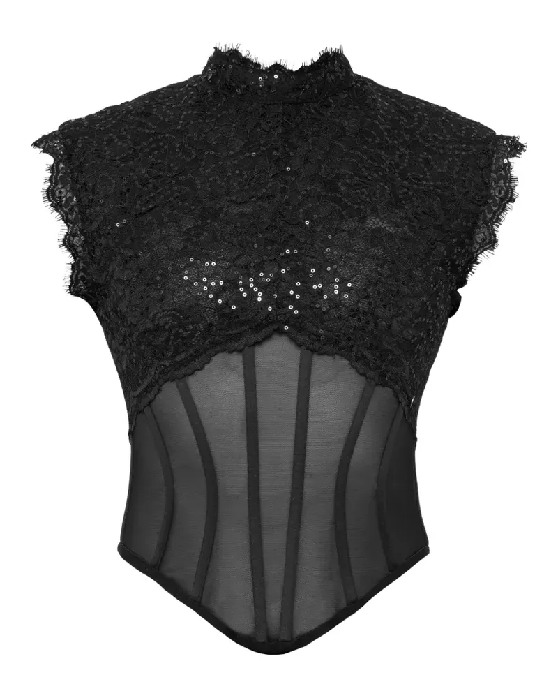 NISSA Tüll-Corsage mit Pailletten - Schwarz Schwarz