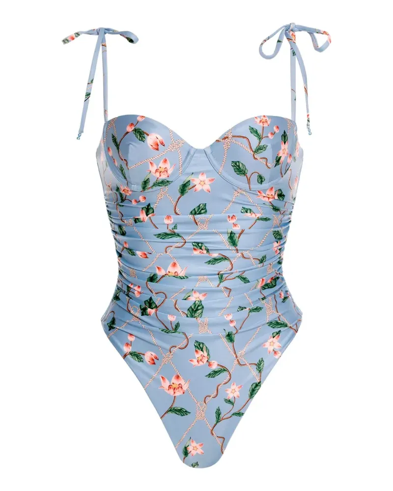 AGUA BENDITA Rábano Navegante Badeanzug mit Blumenprint - Blau Blau