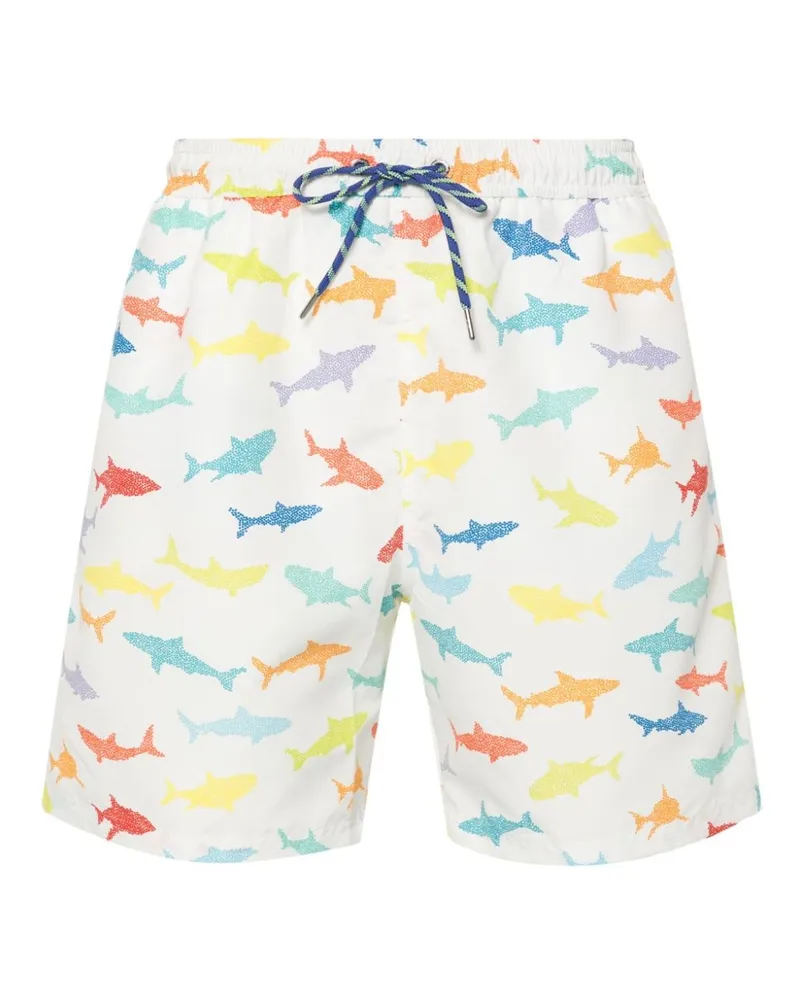 Paul & Shark Badeshorts mit Hai-Print - Weiß Weiß