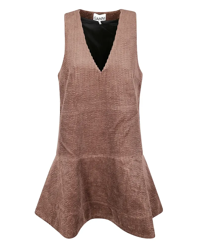 Ganni Cordkleid mit V-Ausschnitt - Braun Braun