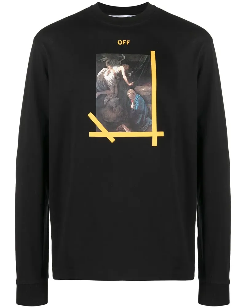 OFF-WHITE Langarmshirt mit Malerei-Print - Schwarz Schwarz