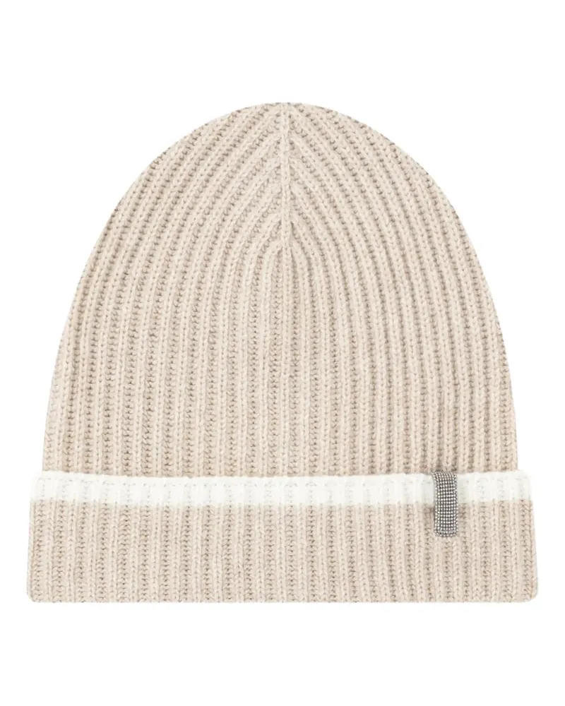 Brunello Cucinelli Beanie aus Rippstrick mit Monili-Verzierung - Nude Nude