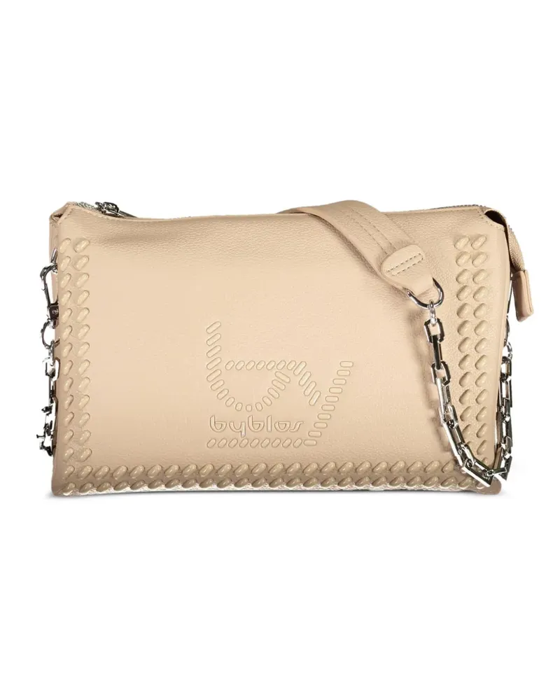 Byblos embossed-logo studded cross body bag - Nude Nude