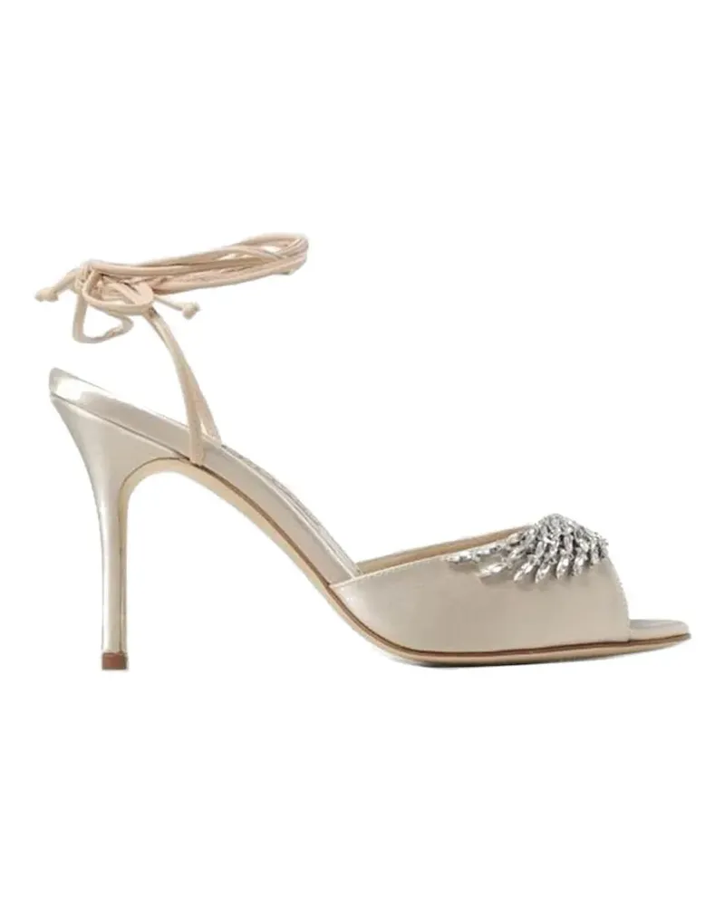 Manolo Blahnik crystal-embellished tie-fastening sandals - Nude Nude