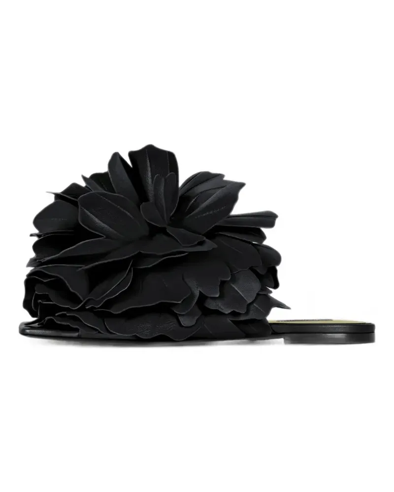 Givenchy Flache Boudoir Mules aus Leder mit Rosenblüten - Schwarz Schwarz