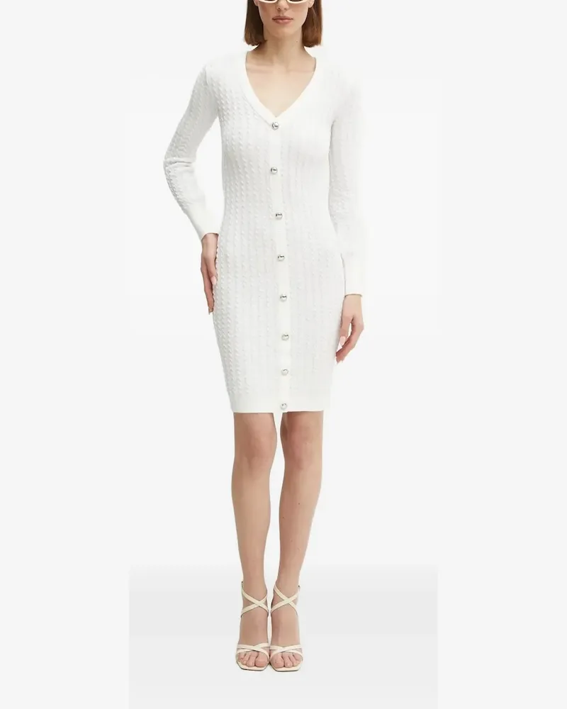 Guess Geknöpftes Minikleid mit Zopfmuster - Weiß Weiß