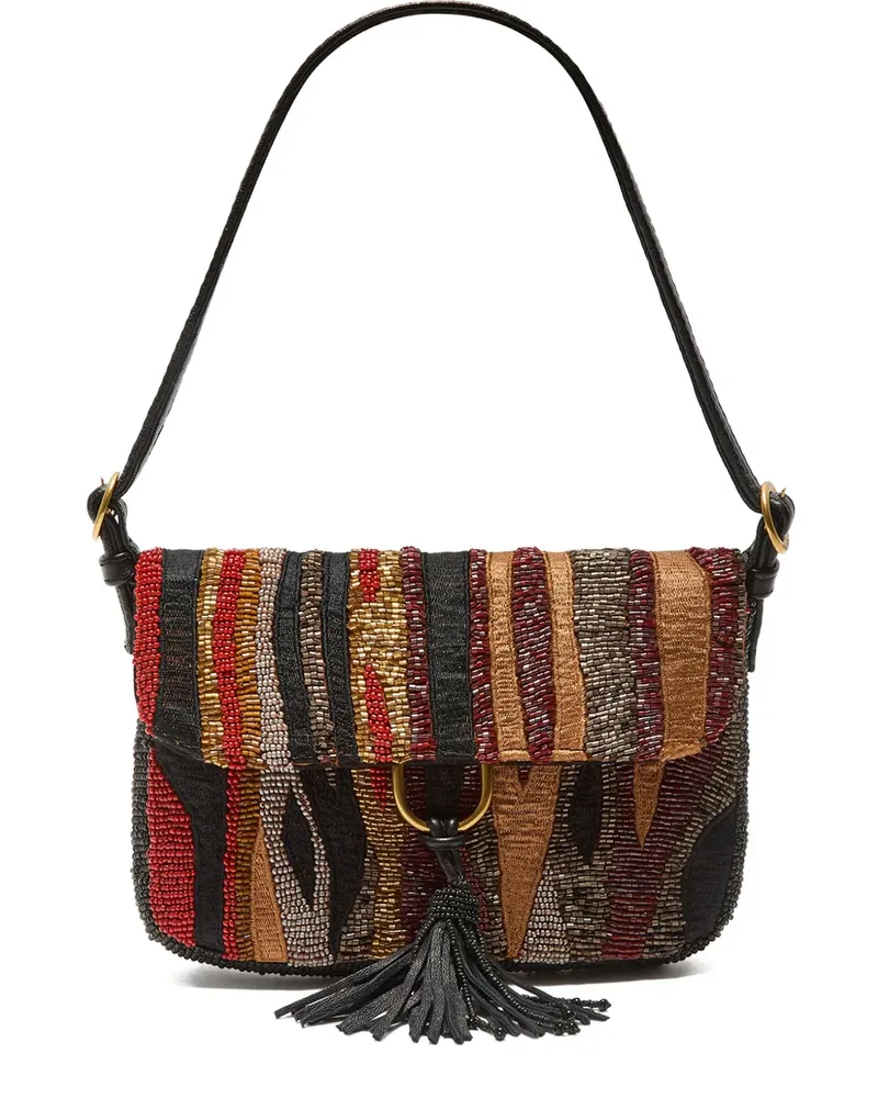 Maliparmi Gestreifte Schultertasche mit Perlenverzierung - Nude Nude