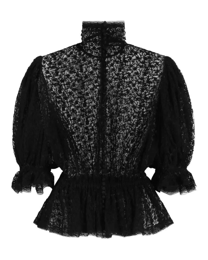 Dolce & Gabbana Oberteil aus Tüll mit Stickerei - Schwarz Schwarz