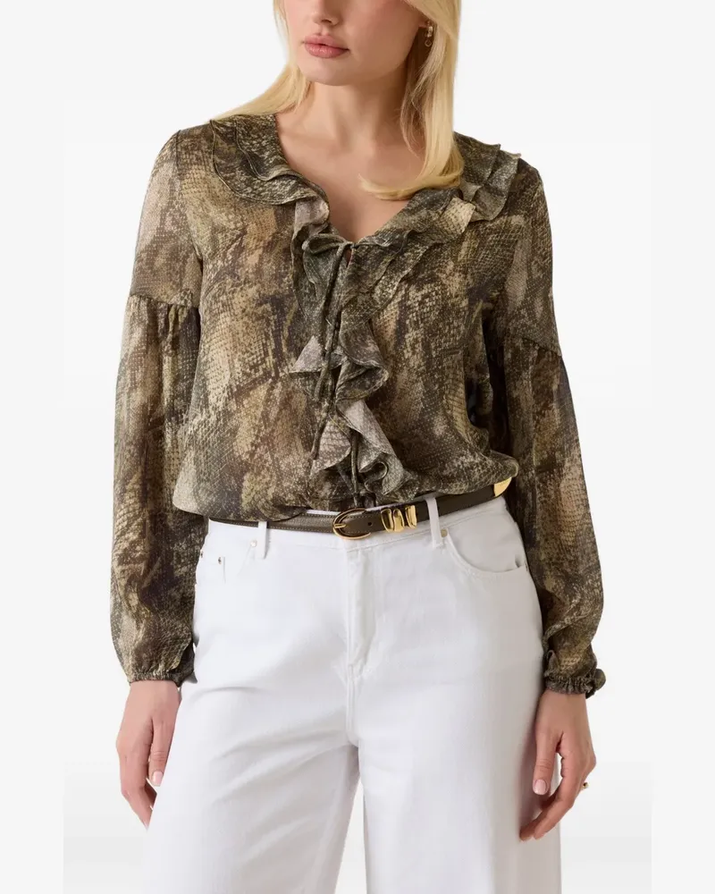 Guess Gerüschte Bluse mit Schlangenprint - Braun Braun
