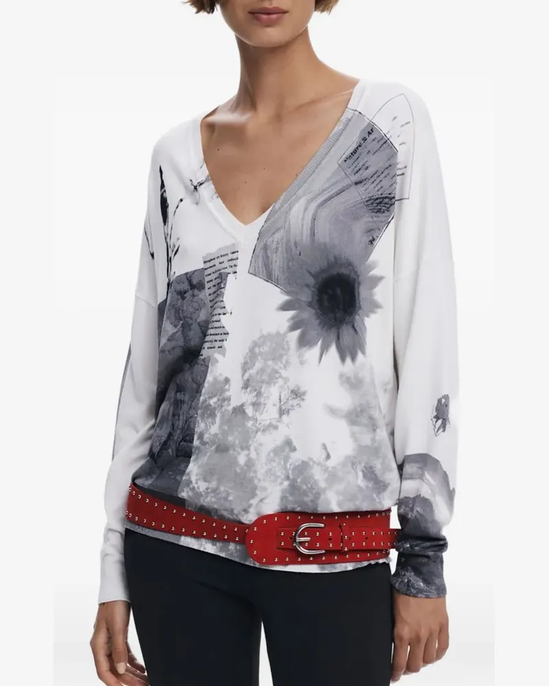 Desigual Top mit grafischem Print - Weiß Weiß