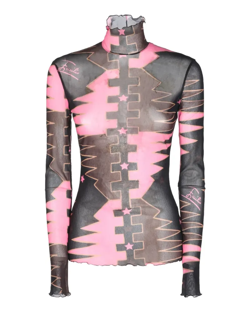 Emilio Pucci Valdimontone print high-neck tulle top - Schwarz Schwarz