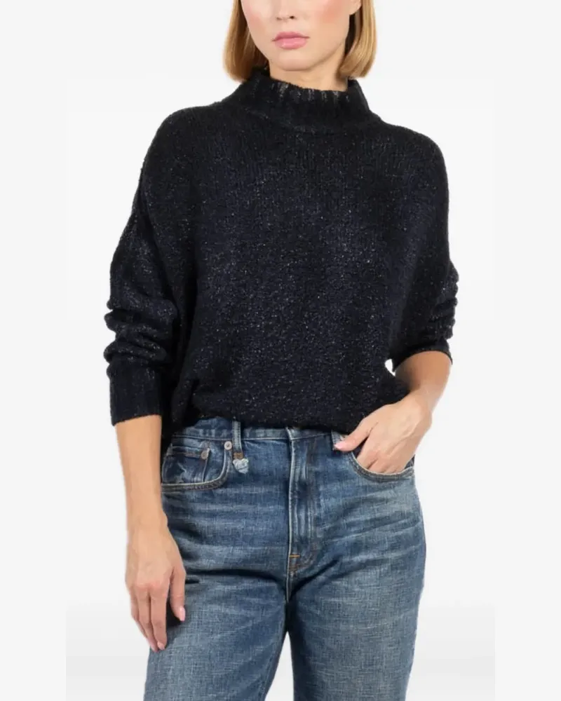 Avant Toi Glitter-Strickpullover mit Stehkragen - Blau Blau