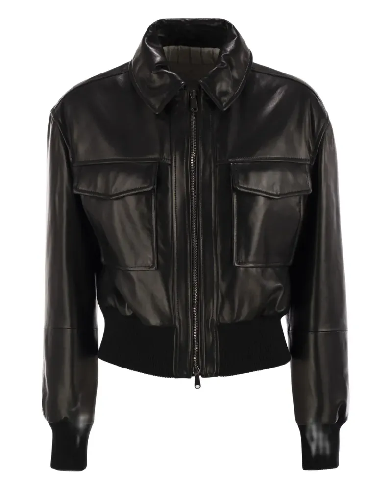 Brunello Cucinelli Lederjacke mit Tasche - Schwarz Schwarz