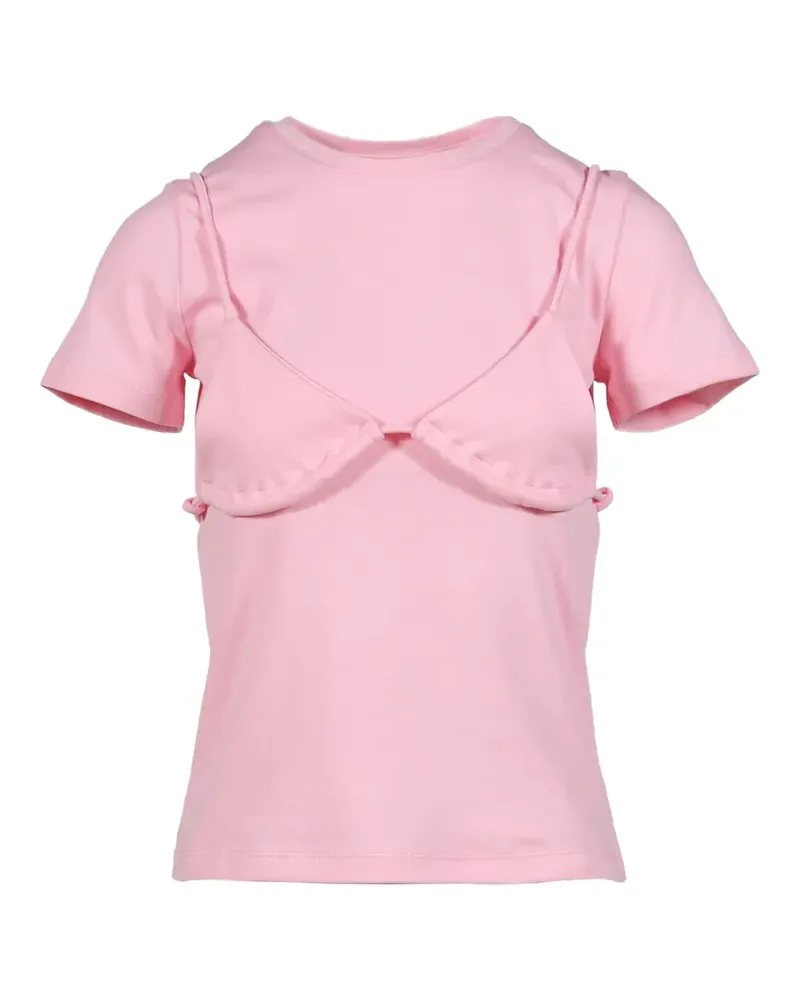 Sandy Liang Effie T-Shirt mit Bralette-Overlay - Rosa Rosa