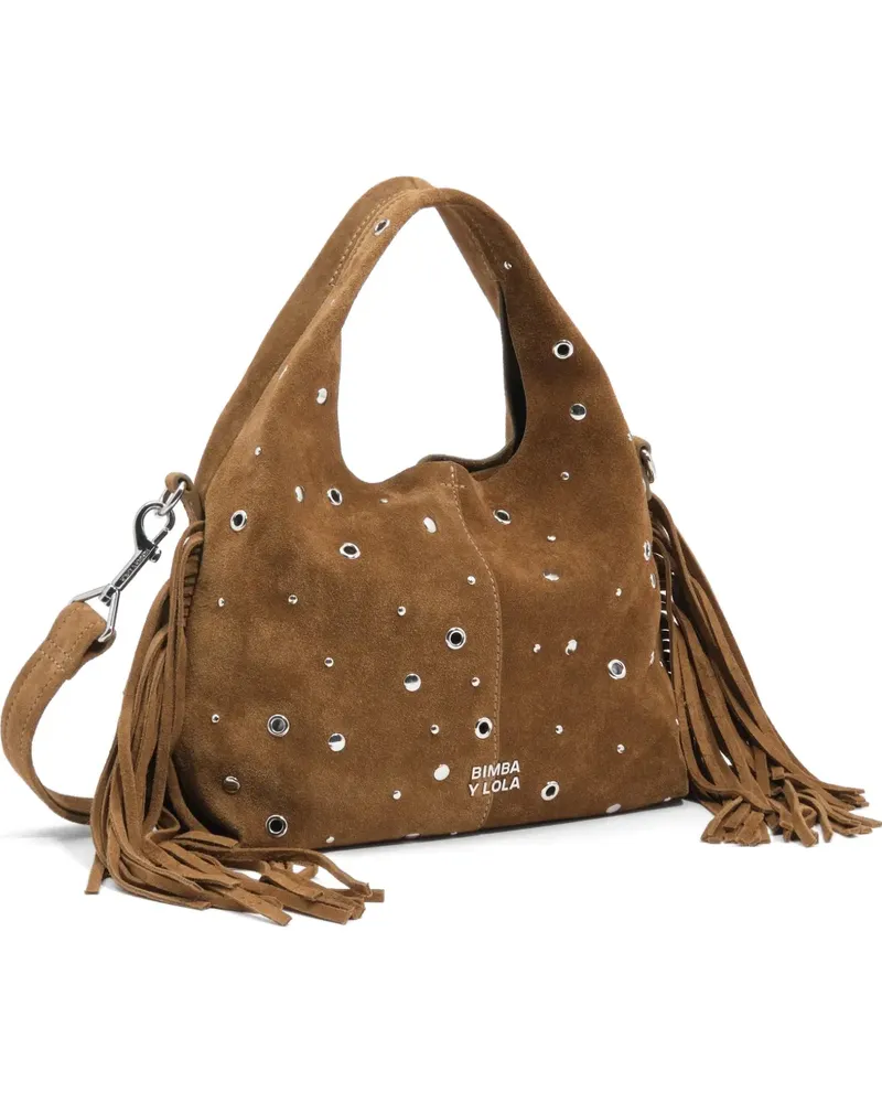 BIMBA Y LOLA Kleine Paper Bag aus Olivwildleder mit Fransen und Nieten - Braun Braun