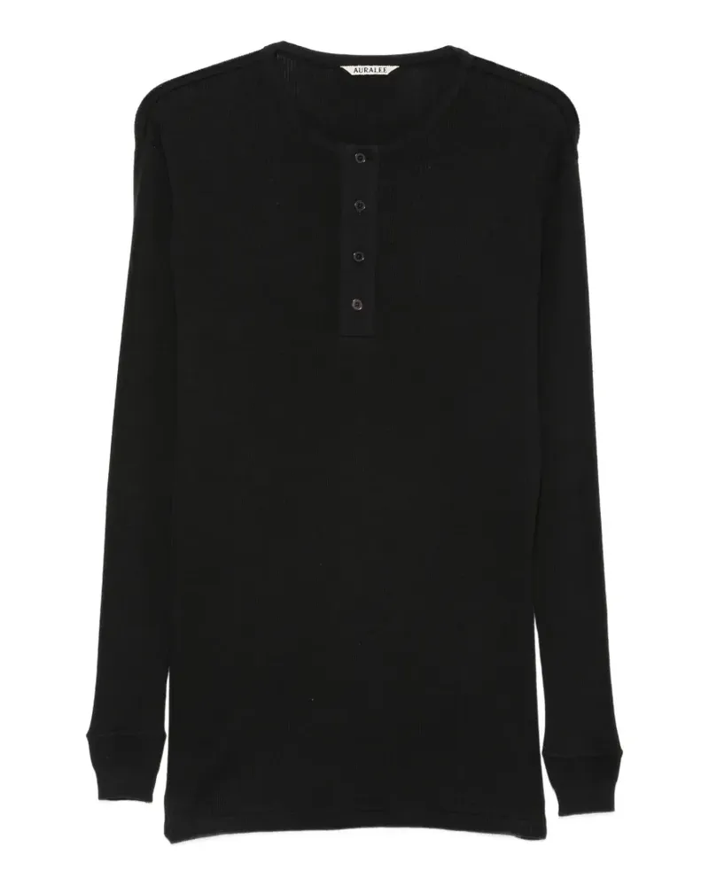 AURALEE Henley ribbed top - Schwarz Schwarz