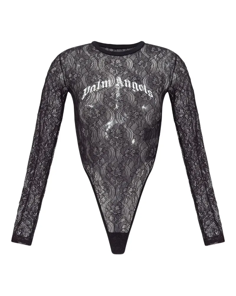Palm Angels Spitzenbody mit Logo - Schwarz Schwarz