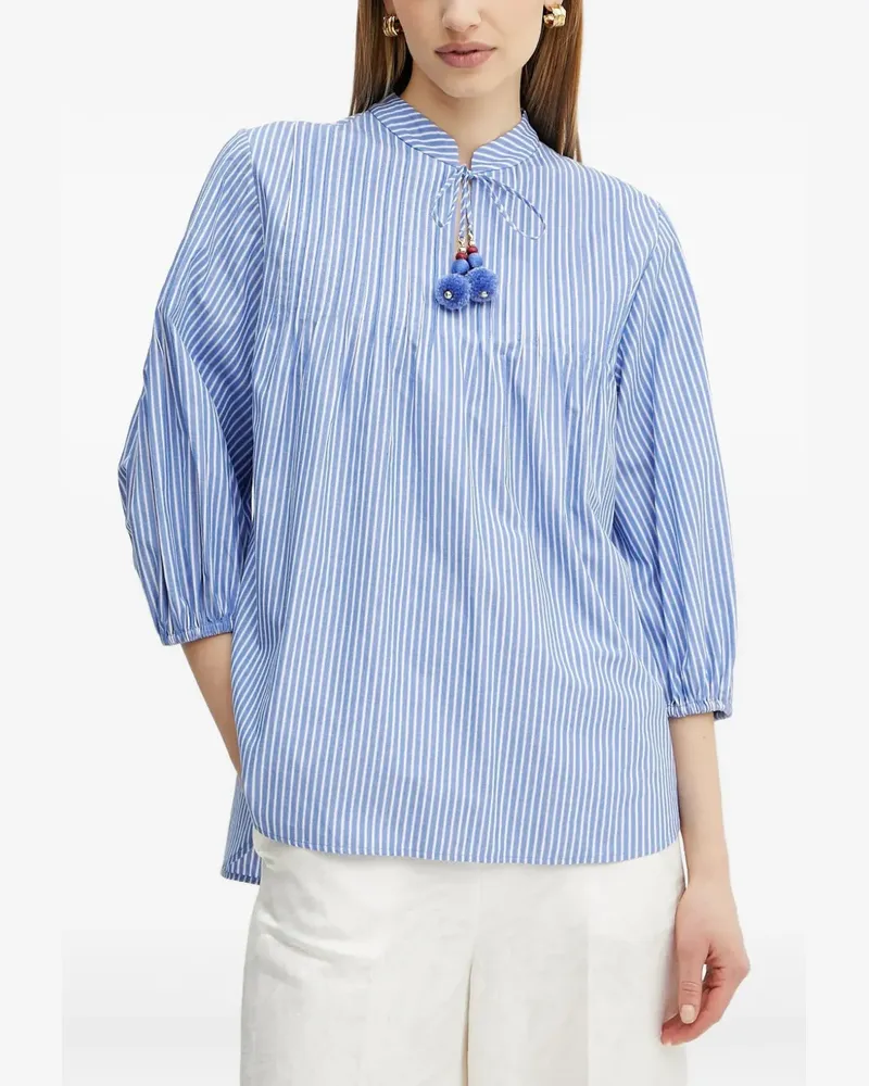 Luisa Spagnoli Gestreifte Bluse mit Bommel - Blau Blau